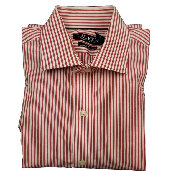 Ralph Lauren Mens 15 32/33 Shirt Black Label Button Up Red Stripe Slim Festive - Picture 3 of 11
